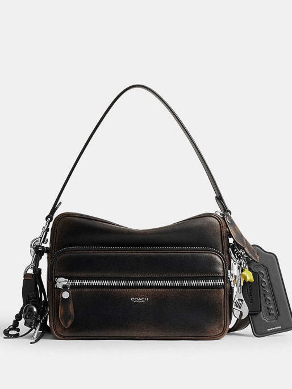Coach Dakota With Charms Skull Crossbody Bag Loved Leather Black Tan NWT
